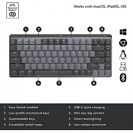 Logitech MX Keys Advanced Wireless Illuminated Keyboard, Backlighting,  Bluetooth, USB-C, Apple macOS, Microsoft Windows, Linux, iOS, Android,  Metal Build - Black 