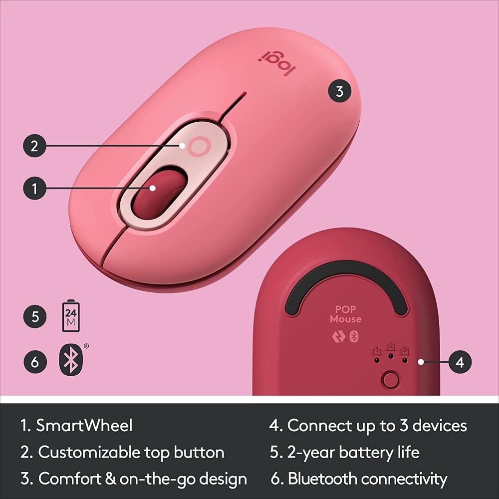 LOGITECH POP Mouse with emoji - HEARTBREAKER ROSE - EMEA